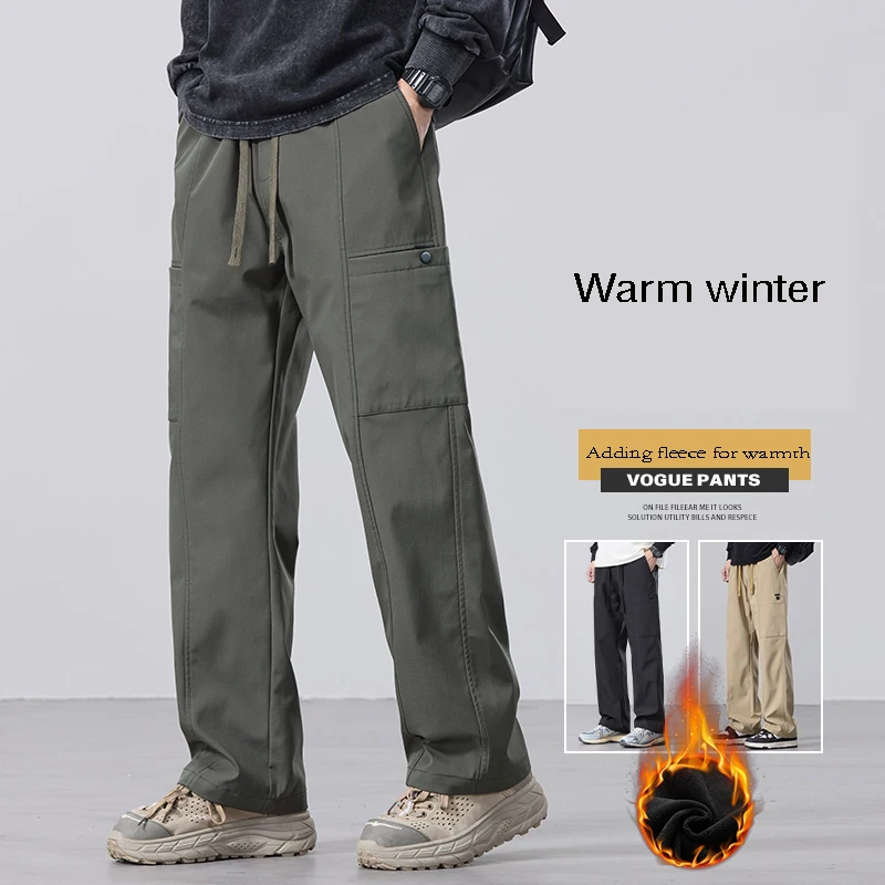 New Fleece Pants for Men Winter Thickened Fashion Cargo Pants Casual Comfortable Warm Plush Trousers Male Fleece Pants