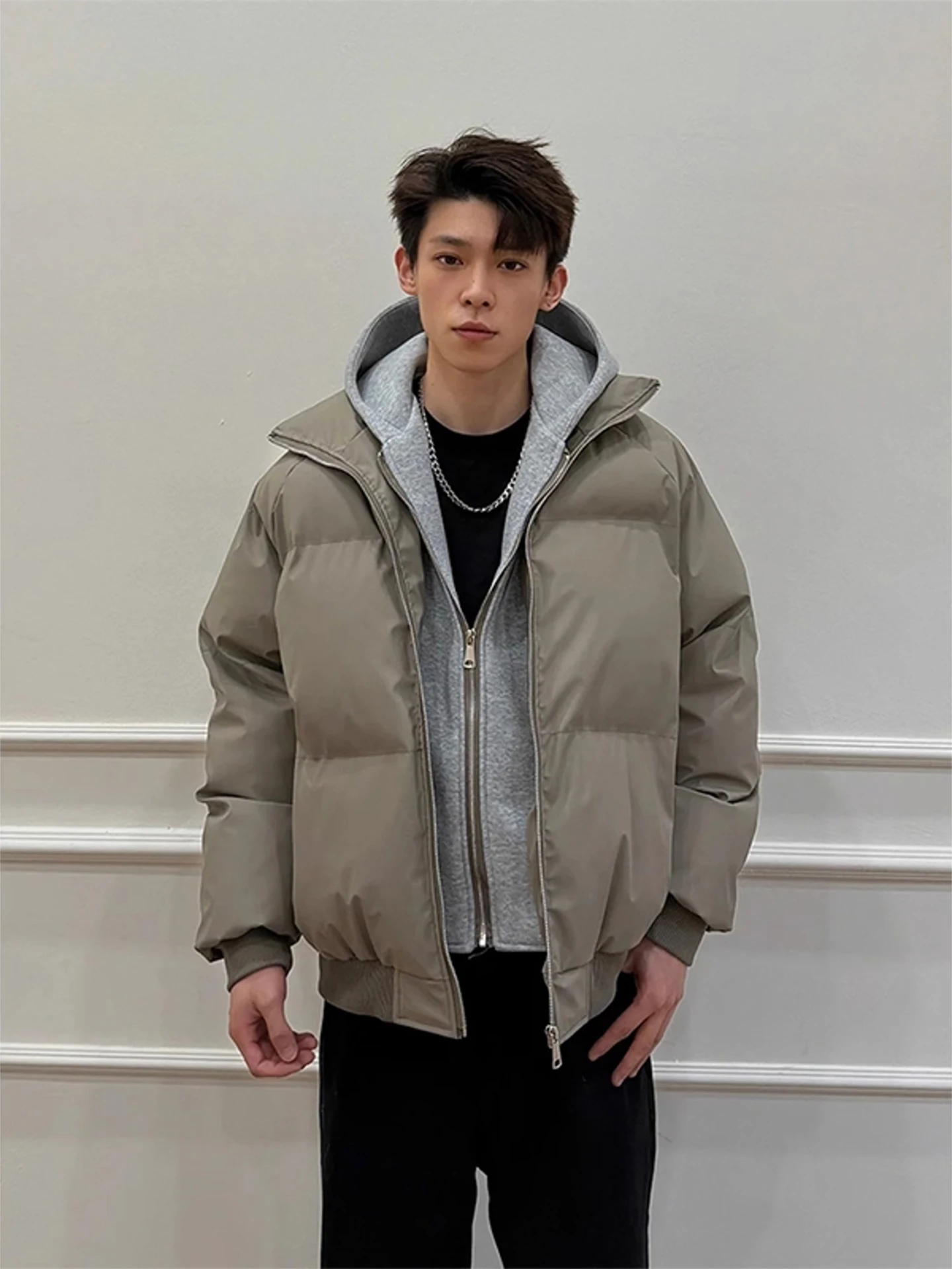 

Warm Thiened PU Leather Hooded Cotton Jaet Men's Winter Faion Streetwear Bread Sle Coat Youth Casual Long Sve Zipper