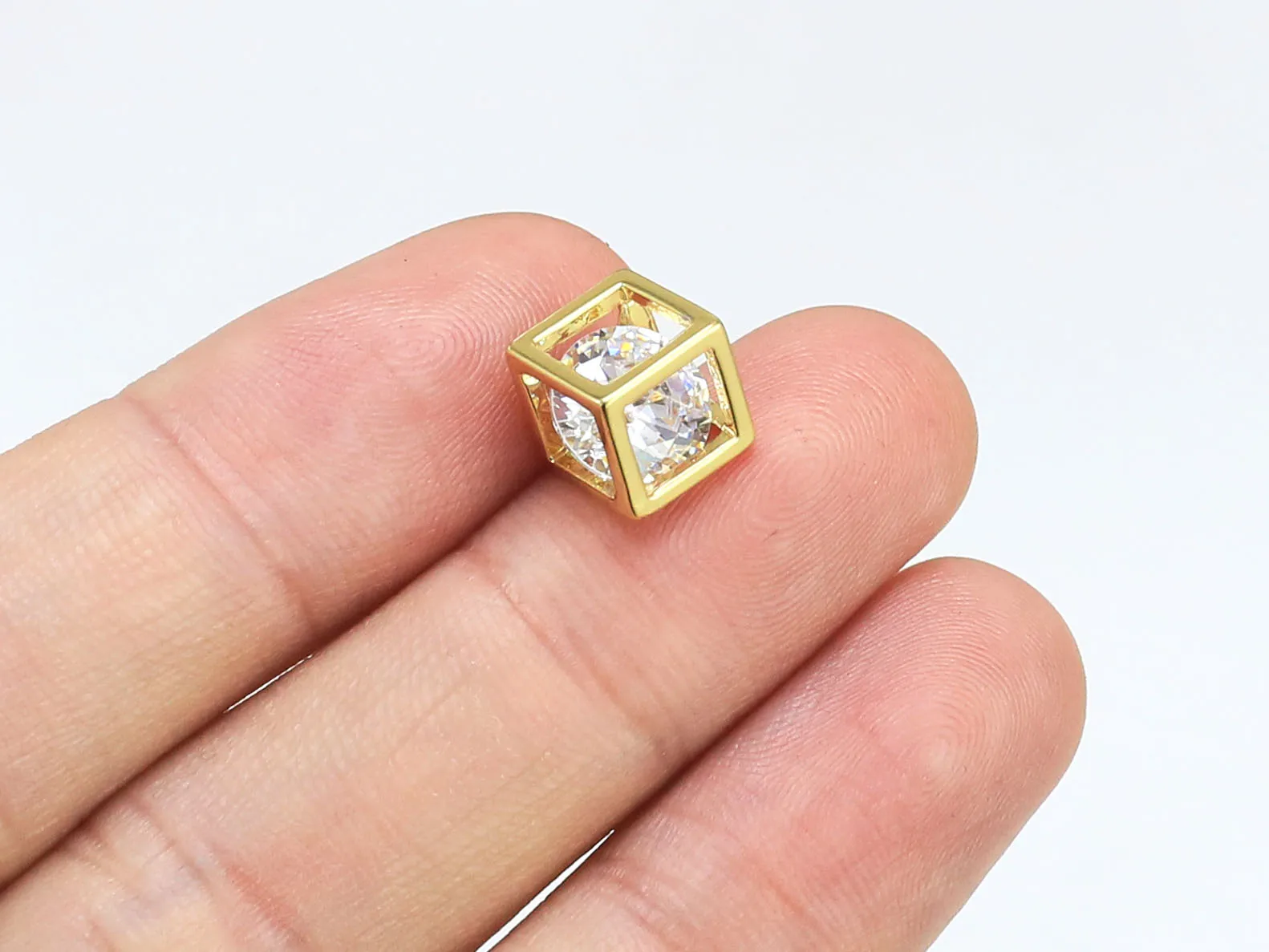 

6pcs Cubic Zirconia Filled Gold Cube Charms, Earring Charms for hoops, Necklace pendant, Real Gold plated, Jewelry making - G100