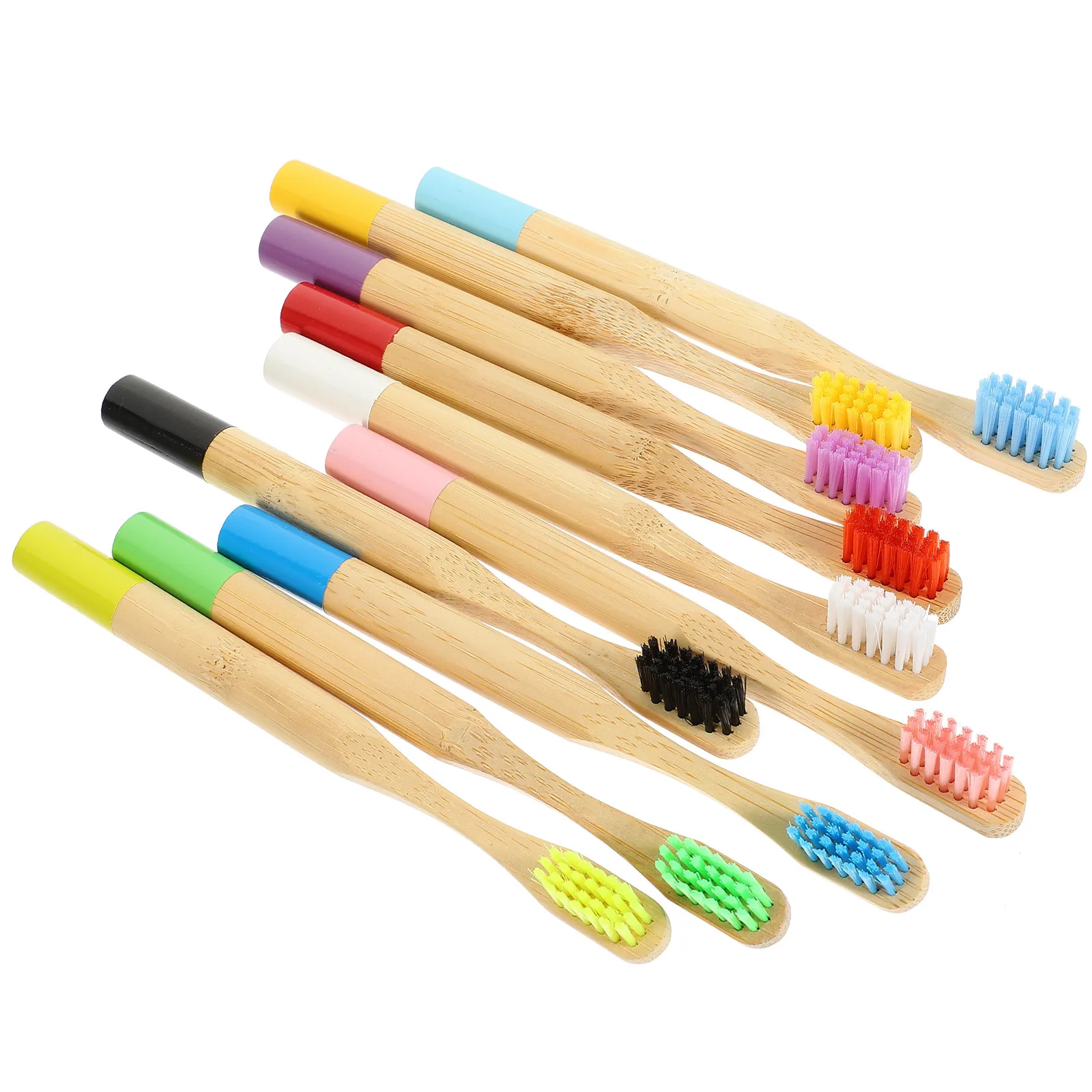 10-個子供用竹歯ブラシ柔らかい毛竹製ハンドル滑り止めグリップ快適な持ち心地包括的なクリーニング子供用