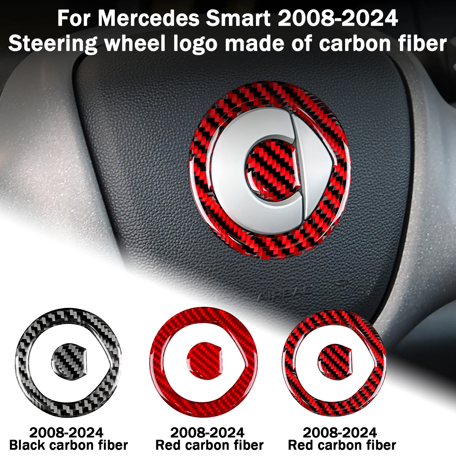 Carbon Fiber Sticker for Mercedes Benz Smart 451/453 Fortwo 2008-2024 Accessories Steering Wheel Cover Decoration Car Styling