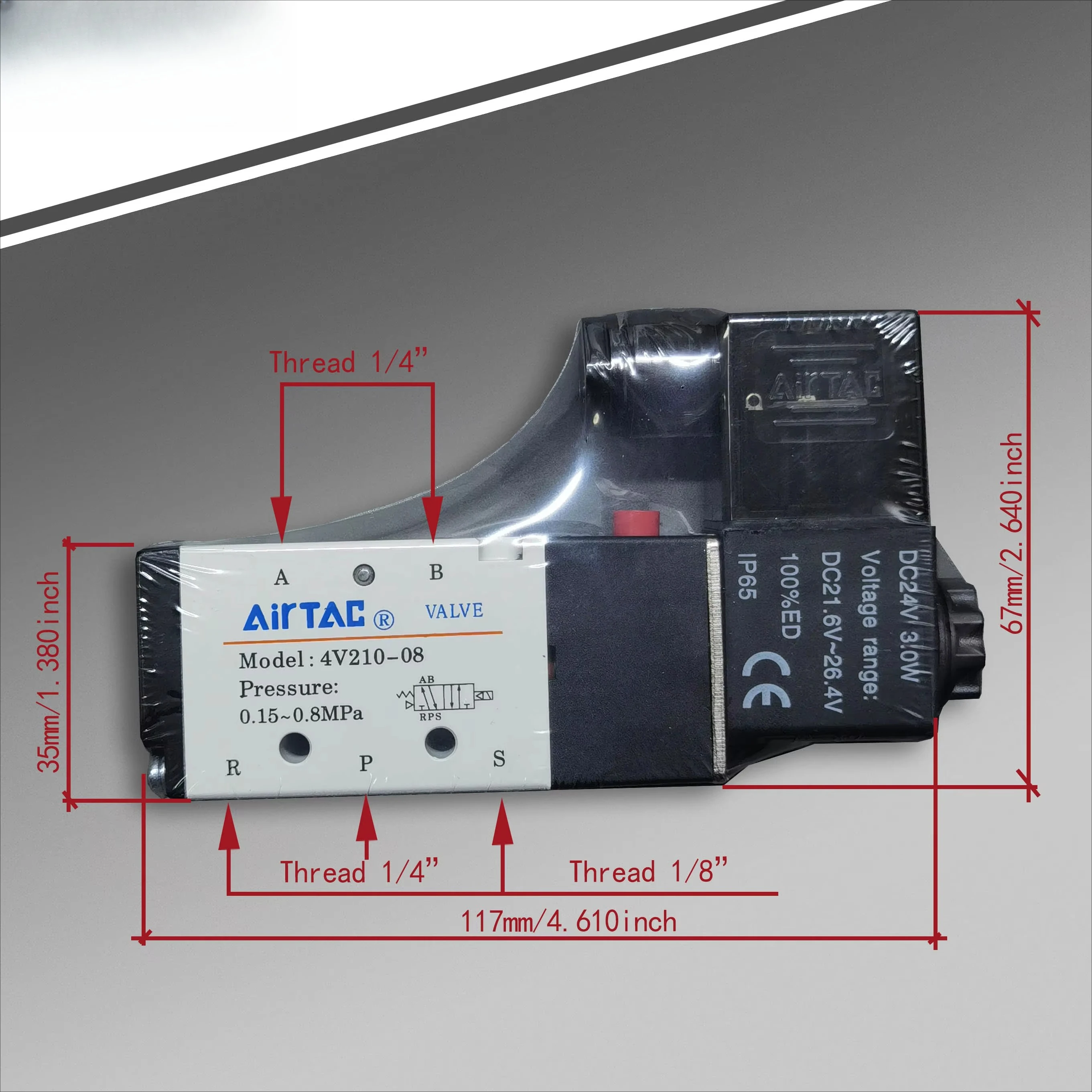 

AIRTAC 5-2-ходовой электромагнитный клапан 4V210-08 DC24V 1/4 "резьба пневматический электромагнитный клапан