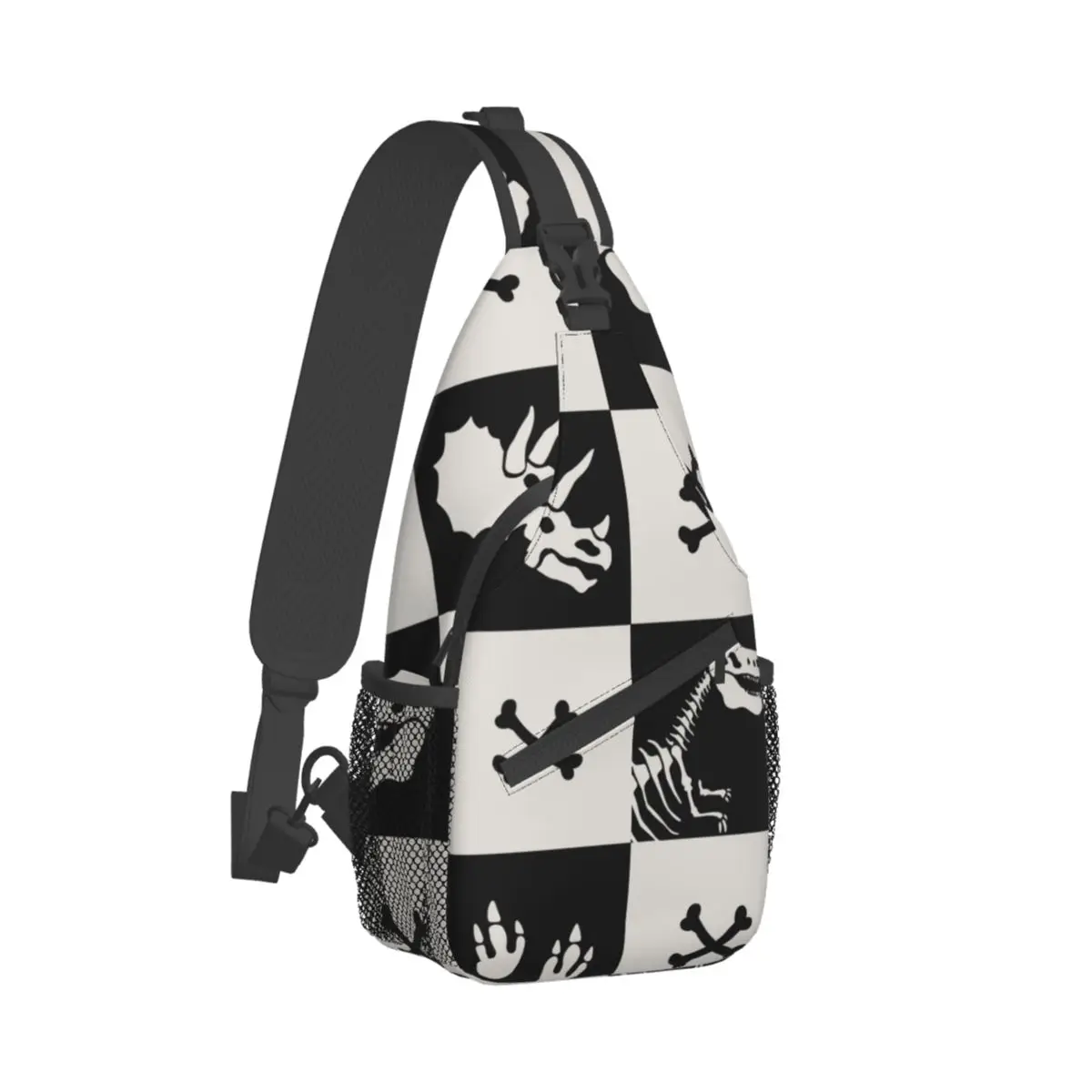 Dinossauro dos desenhos animados Crossbody Bag para Homens e Mulheres, Checkerboard Chest Bag, Moda Unisex, Mochilas de Ombro, Viagem, Esportes