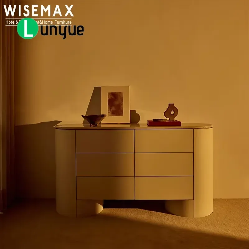 6 Drawer Wood Wardrobe with Marble Top European Style Corner Locker for Living Room Bedroom Home Hotel Furniture Storage