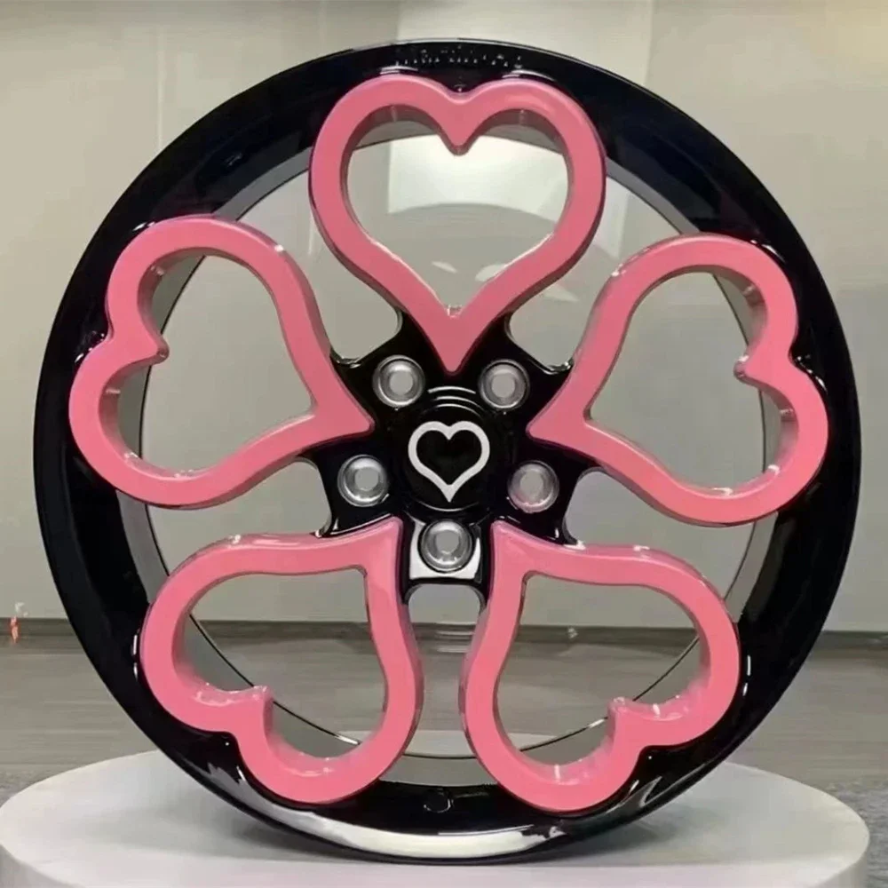 Car Alloy Wheels Wheels 5x100, 5x112, 5x114.3, 5x120 For Car Tires Pink Heart-shaped High-quality Rines, Can Be Customized