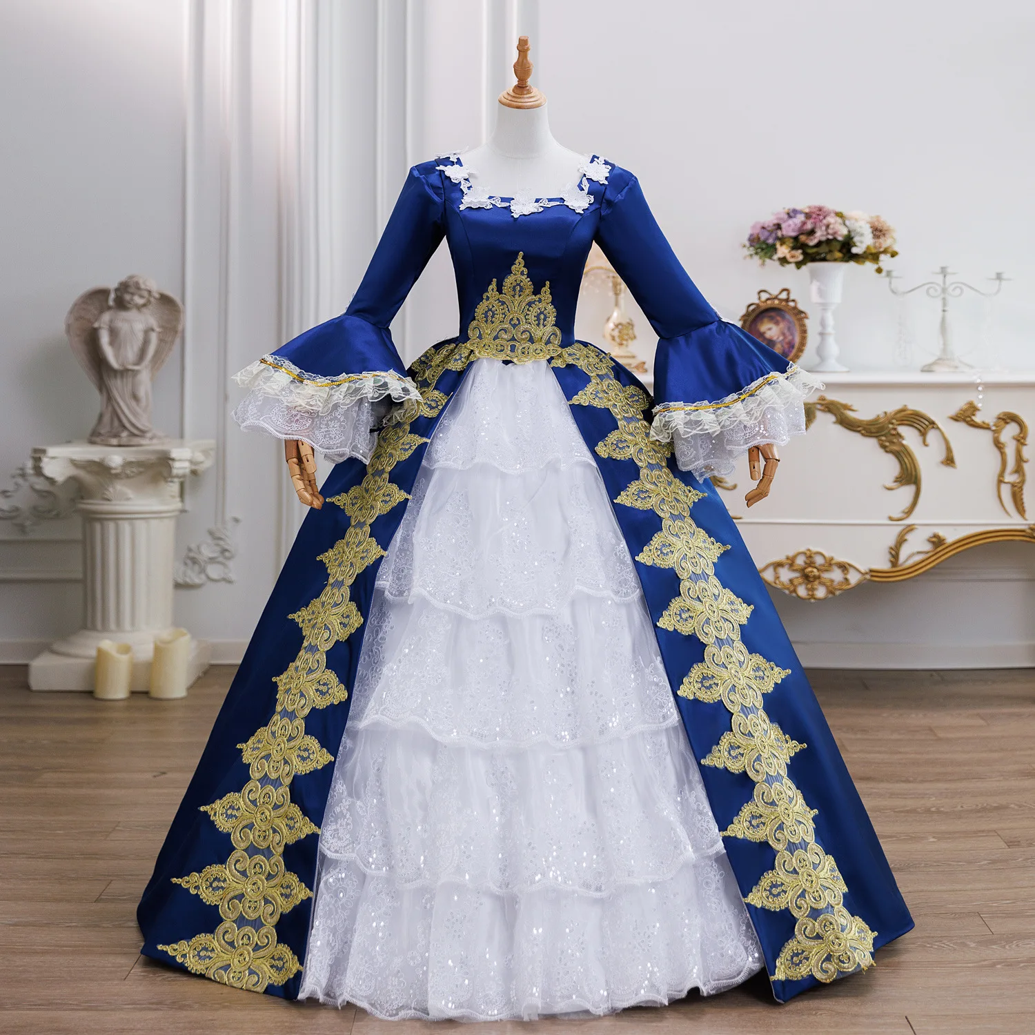 

Navy Blue European Court Dance Chorus Russian Performance Dress Catwalk Annual Masked Ball Drama Performance Luxury Prom Dresses