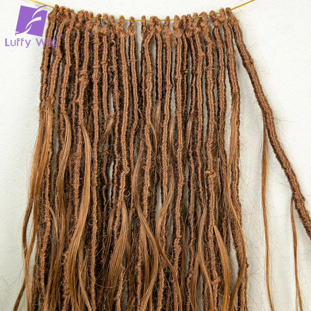 Crochet Boho Locs with Human Hair Curls Knotless Pre Looped Goddess Boho Dreadlocks Hair Extensions Soft Hair For Braiding Brown