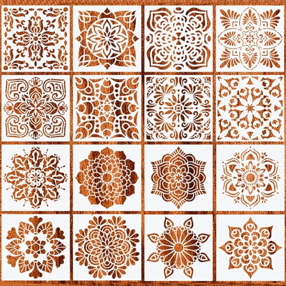 

Bview Art Mandala Painting Stencils Kit - 16 Reusable Hollow Templates for Wall Spray Art and Creative DIY Projects