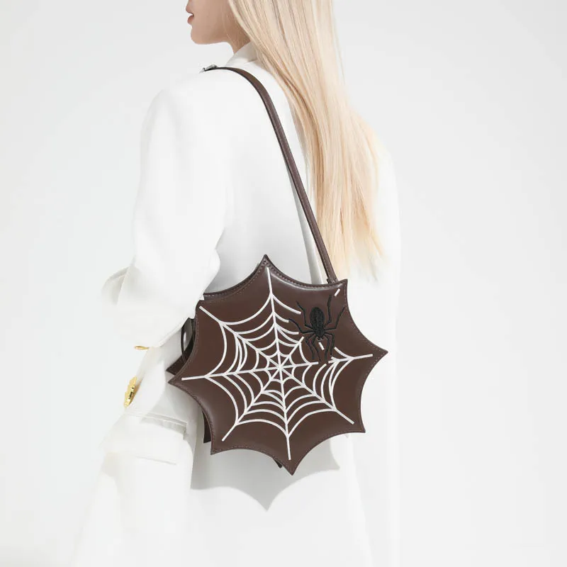 حقيبة مستديرة صغيرة للنساء على شكل شبكة العنكبوت حقيبة كروس لطيفة ومبتكرة حقيبة يد بسحاب محفظة للسيدات حقيبة ساعي البريد على الطراز القوطي #3