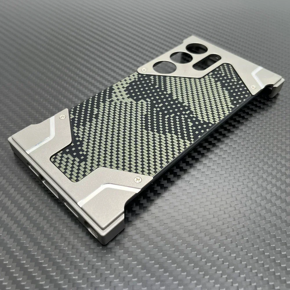 bottix Camouflage Case For Samsung Galaxy S24 Ultra Cover Frameless Metal Alloy Armor S23 U Carbon Fiber Shell Built-in Magnet