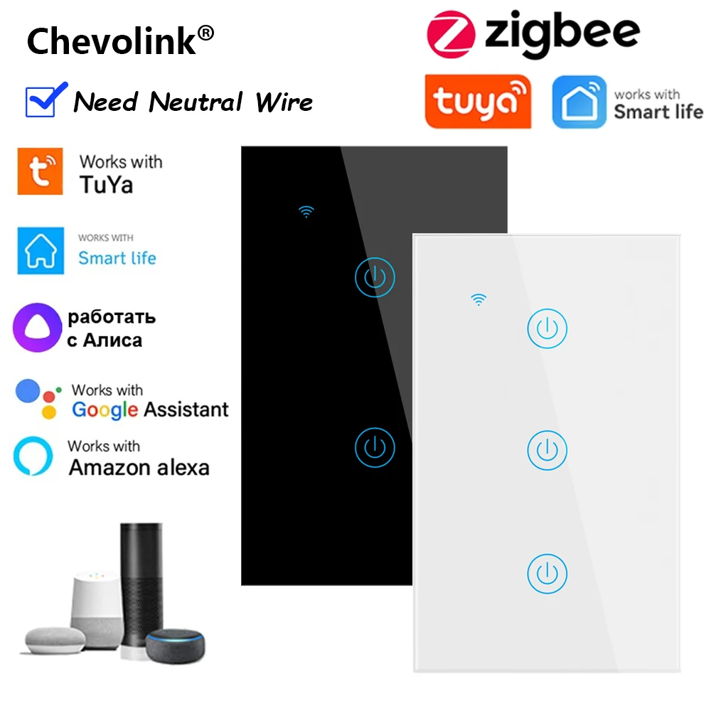 

ZigbeeTuya Smart Light Switch Touch WiFi Wall Switch Work With Alexa Google Home Alice Smart Life 1/2/3/4 Gang Need Neutral Wire