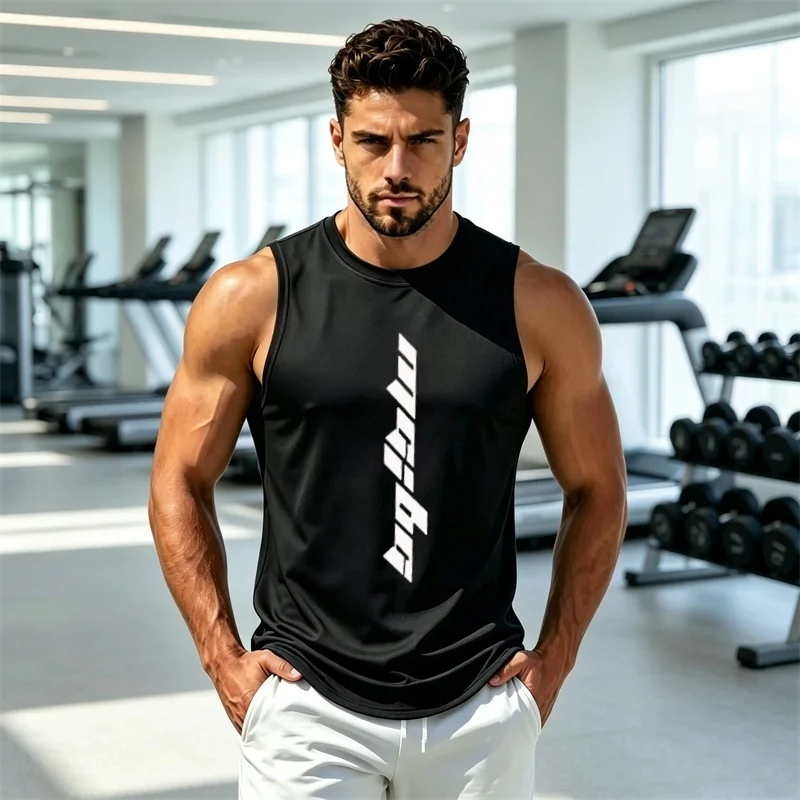2026 Summer Mens Fitness print Vest Loose Undershirt men running Vest Quick Dry Mesh Sleeveles tops Breathable men gyms Tank Top
