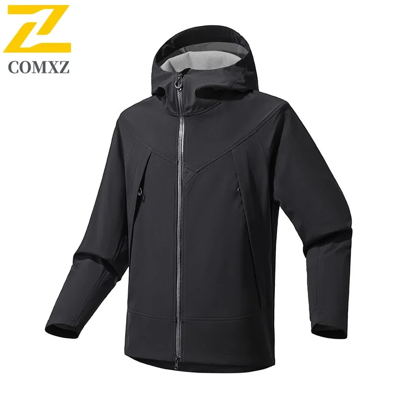 COMXZ Men Hooded Jacket 2025 Waterproof Windproof Lightweight Outdoor Adventure Fishing Camping Jackets Autumn Hunting Coat