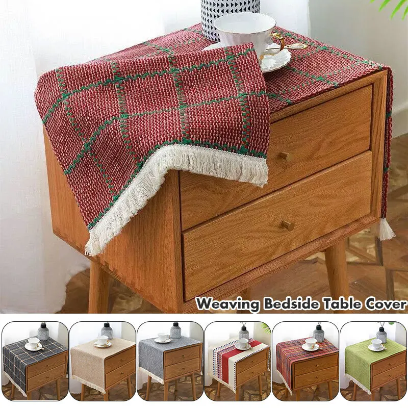 

1 шт., тканый чехол для прикроватной тумбочки в клетку, пылезащитный чехол для спальни, прикроватная тумбочка, водостойкое маслостойкое украшение для спальни