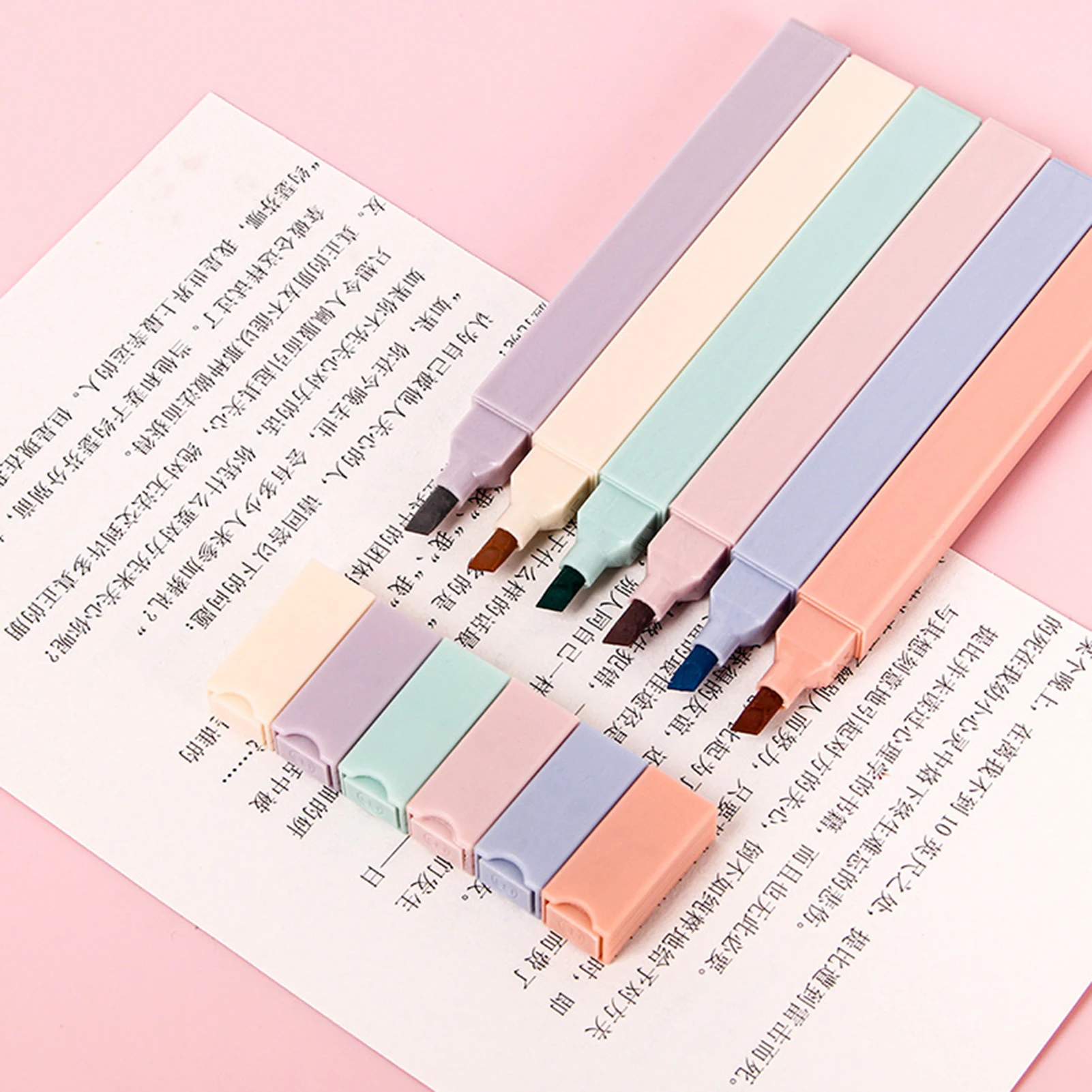 6PCS Kawaii  Highlighter Pens Set Writing Pastel Marker Fluorescent Coloured Pen Student Stationery Highlighter Set