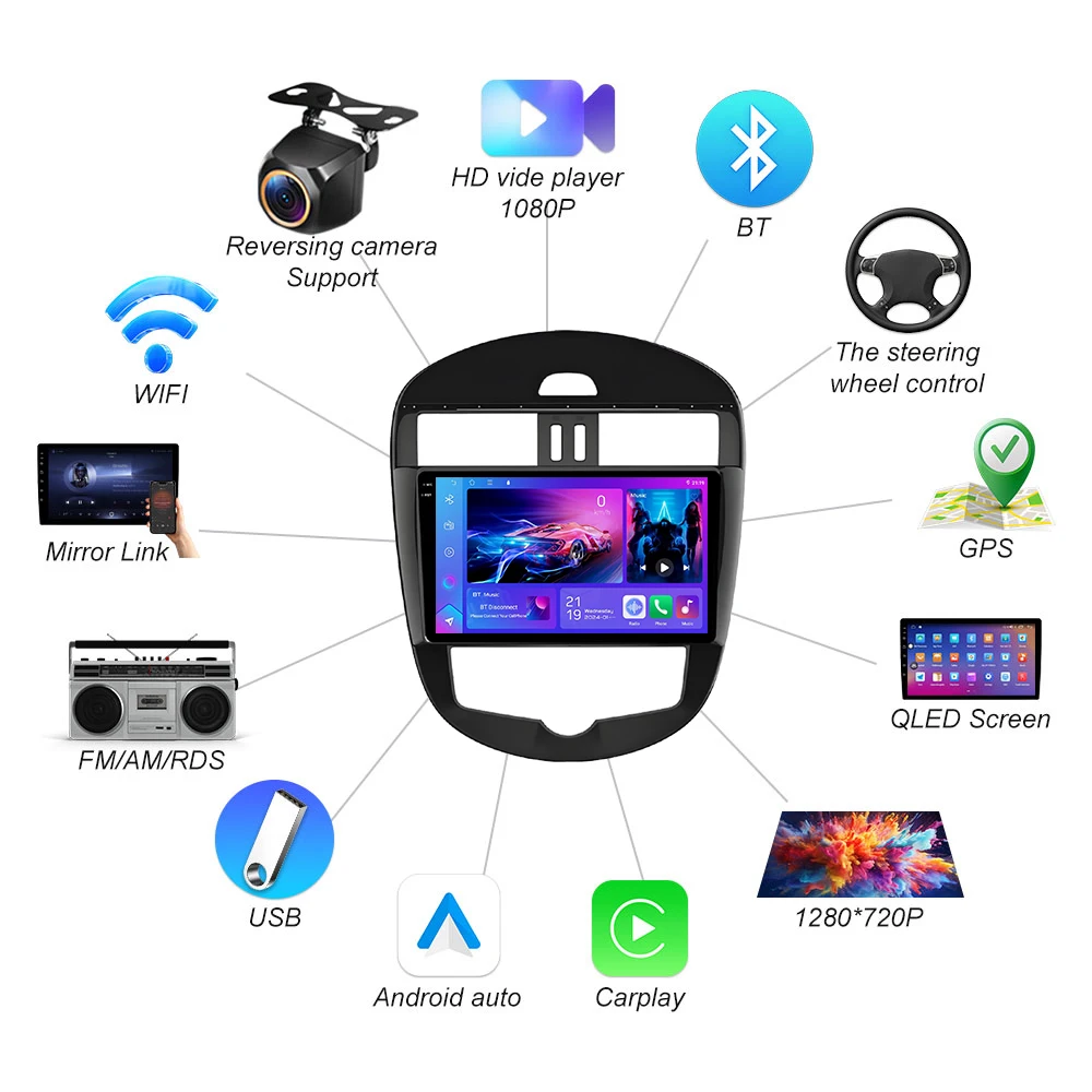 أندرويد 15 Carplay Auto WlFl 5G لنيسان بولسار C13 هاتشباك 2013 - 2018 راديو السيارة الوسائط المتعددة مشغل نظام تحديد المواقع والملاحة BT