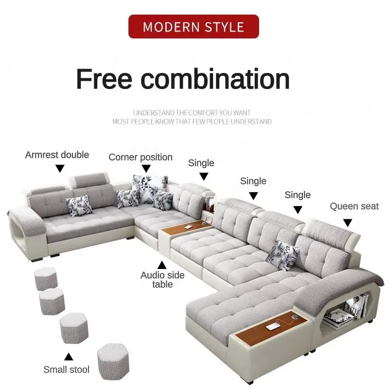 New Modern Convertible Extendable Tufted Sectional Recliner Corner 7 Seater Wooden Fabric Velvet White Apartment Living Room