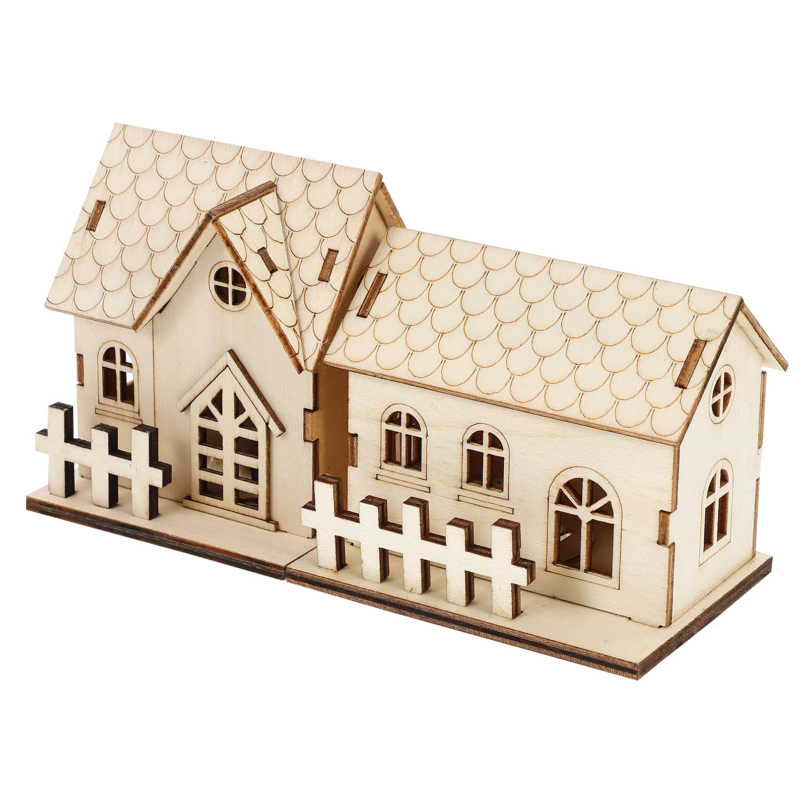 

2pcs Creative Glowing Wooden Christmas Cabin Decorations Luminous Log Cabins Desktop Ornaments Festive Holiday Home Xmas Party