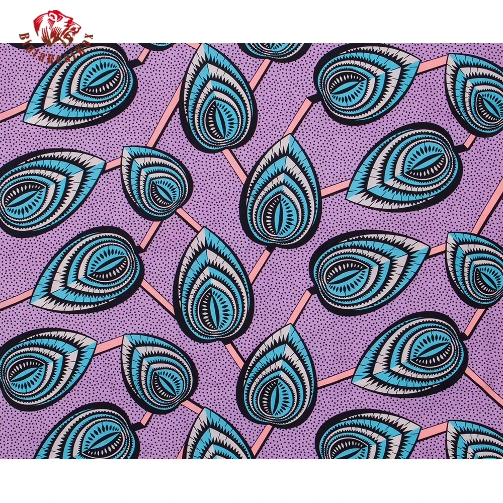 African Fabric Leaf Pattern Polyester Material for Handwoking Sewing Women Dress Cloth FP6487