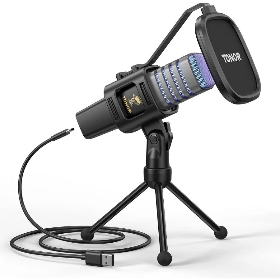 

RGB USB Microphone Cardioid Condenser Computer PC Mic with Tripod Stand Pop Filter Shock Mount for Gaming Streaming Podcasting