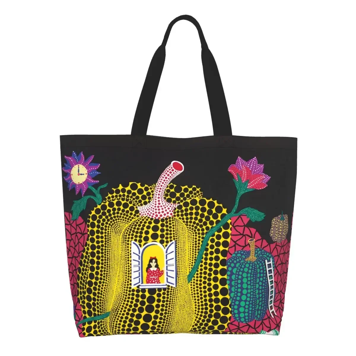 Cute Printed Yayoi Kusama Abstract Painting Tote Shopping Bag Washable Canvas Shopper Shoulder Handbag