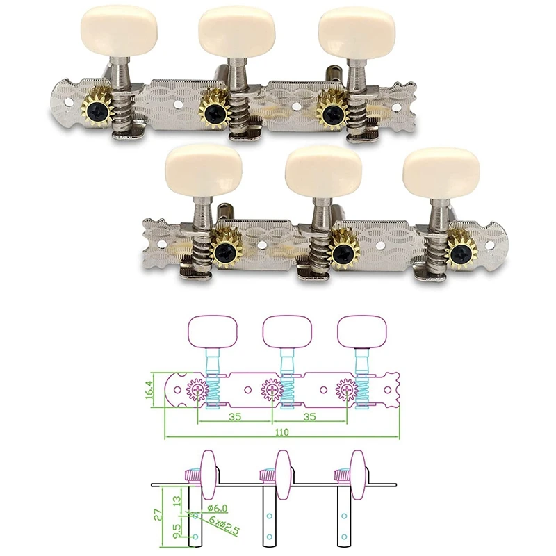 Vintage Guitar Tuning Pegs Gold Plated Machine Heads Tuning Keys Tuners Single Hole for Classical Guitar 3L