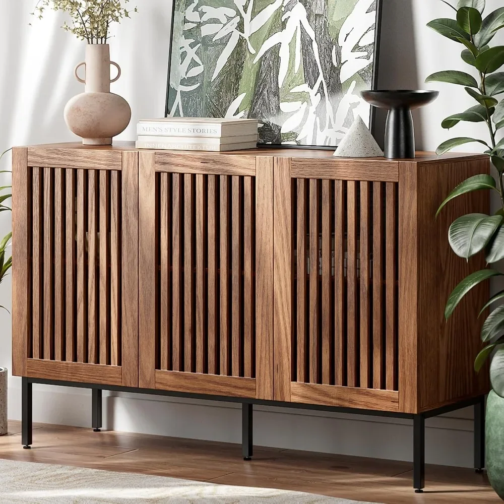 

Storage Cabinet,47.2" Farmhouse Buffet Cabinet with Metal Base and Adjustable Shelves,Sideboard Coffee Bar Cabinet