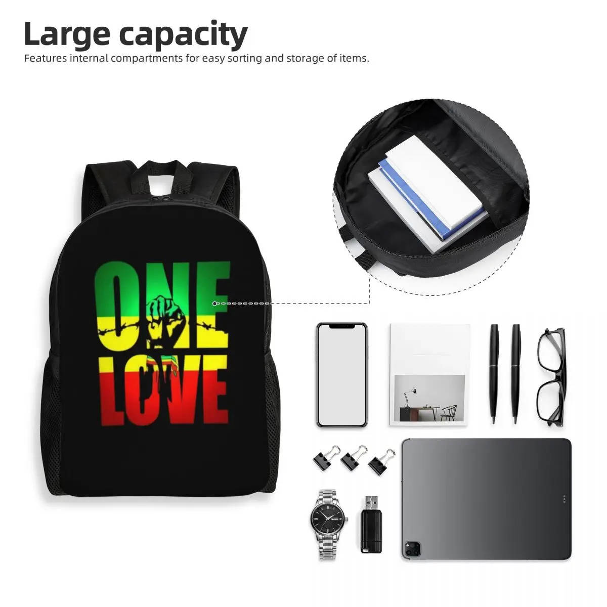 Custom One Love Jamaica Reggae Backpacks Men Women Fashion Bookbag for School College Bags