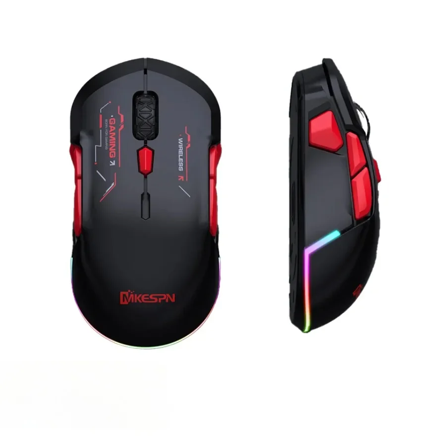 MKESPN W12 10-button Wireless Bluetooth Macro Gaming Mouse Both Hand  Tri-mode Multi-channel Large RGB Ergonomic Ambidextrous