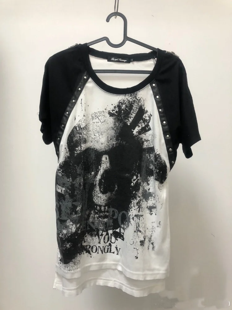 KOSAHIKI Skull Print Women Men T-shirt Gothic Harajuku Rock Style Short Sleeve T Shirt Punk Streetwear Y2k Japanese Dark Tops