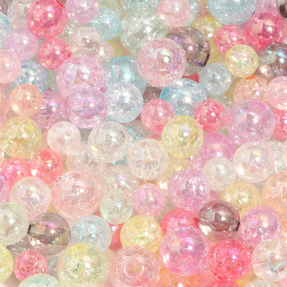 50-100pcs 8/10/12mm Colorful Sweet Cracked Acrylic Beads Round Loose Beads For DIY Girls Jewelry Findings Bracelet Accessories