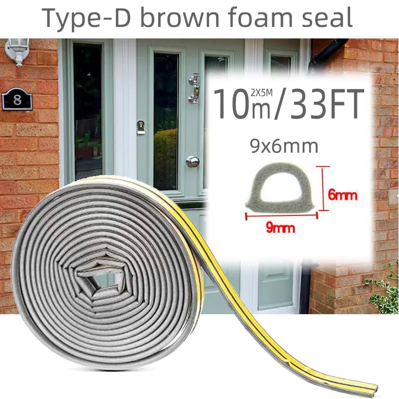 10m Gray Foam Sealing Strip Soundproofing Collision Avoidance Seal Wheatherstrip Noise Insulation Adhesive Doors Windows