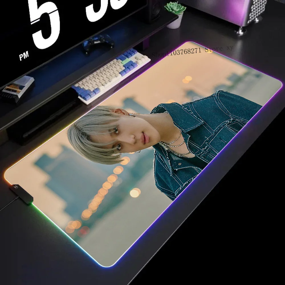 

Kpop Boy SHINee Taemin Mousepad XXL RGB Gaming Mouse Pads HD Black Gamer Accessories Large LED