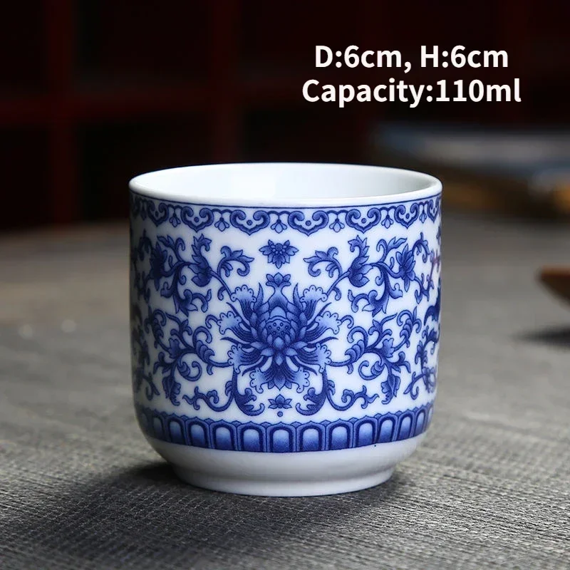 Ceramic Teacup, Blue and White Porcelain Personal Tea Bowl Wine Cup, Jingdezhen Teaware, Household Drinkware for Water, Coffee