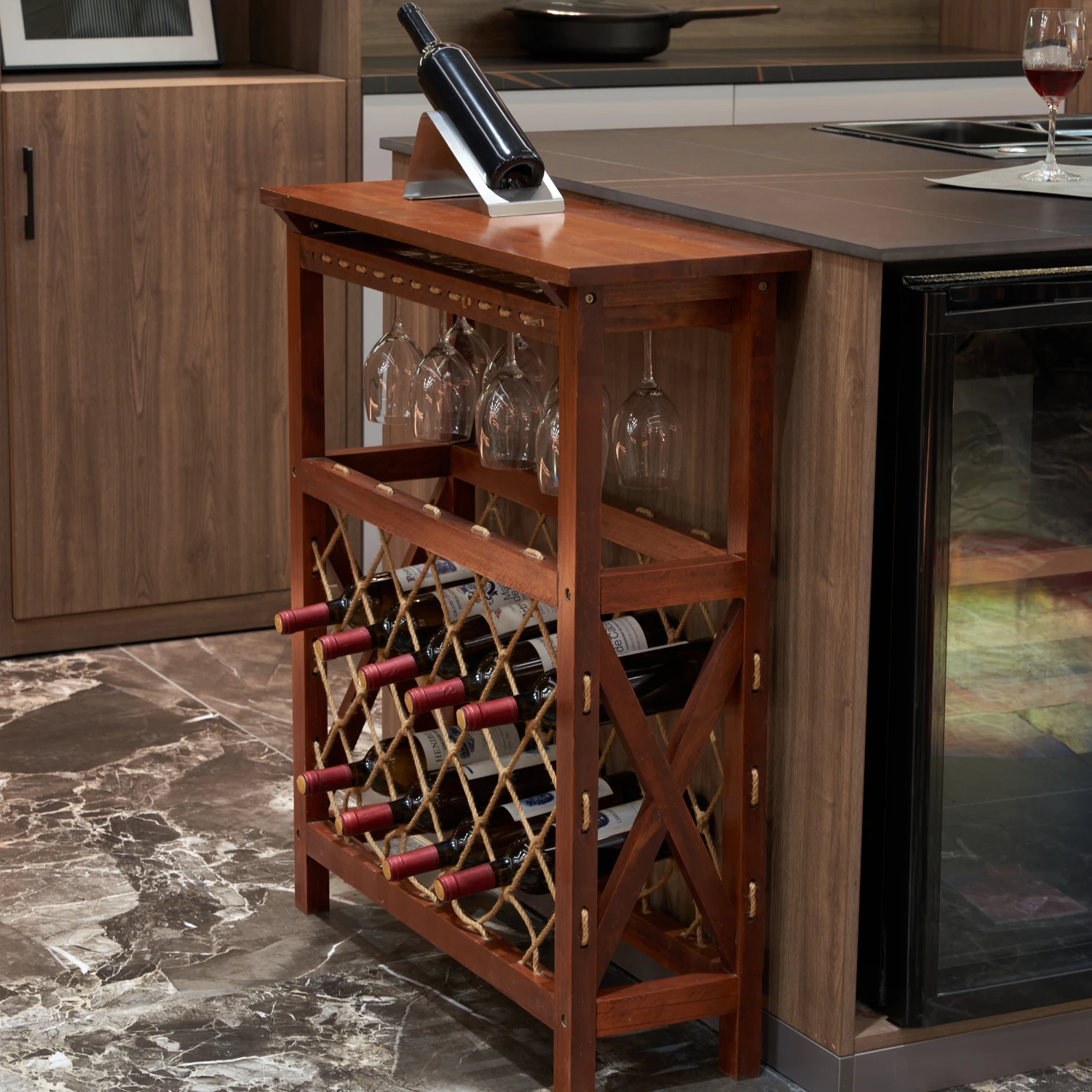 

32 Bottles Freestanding wine rack,Wine Storage Rack, Freestanding Display Rack for Kitchen, Pantry, Cellar,walnut