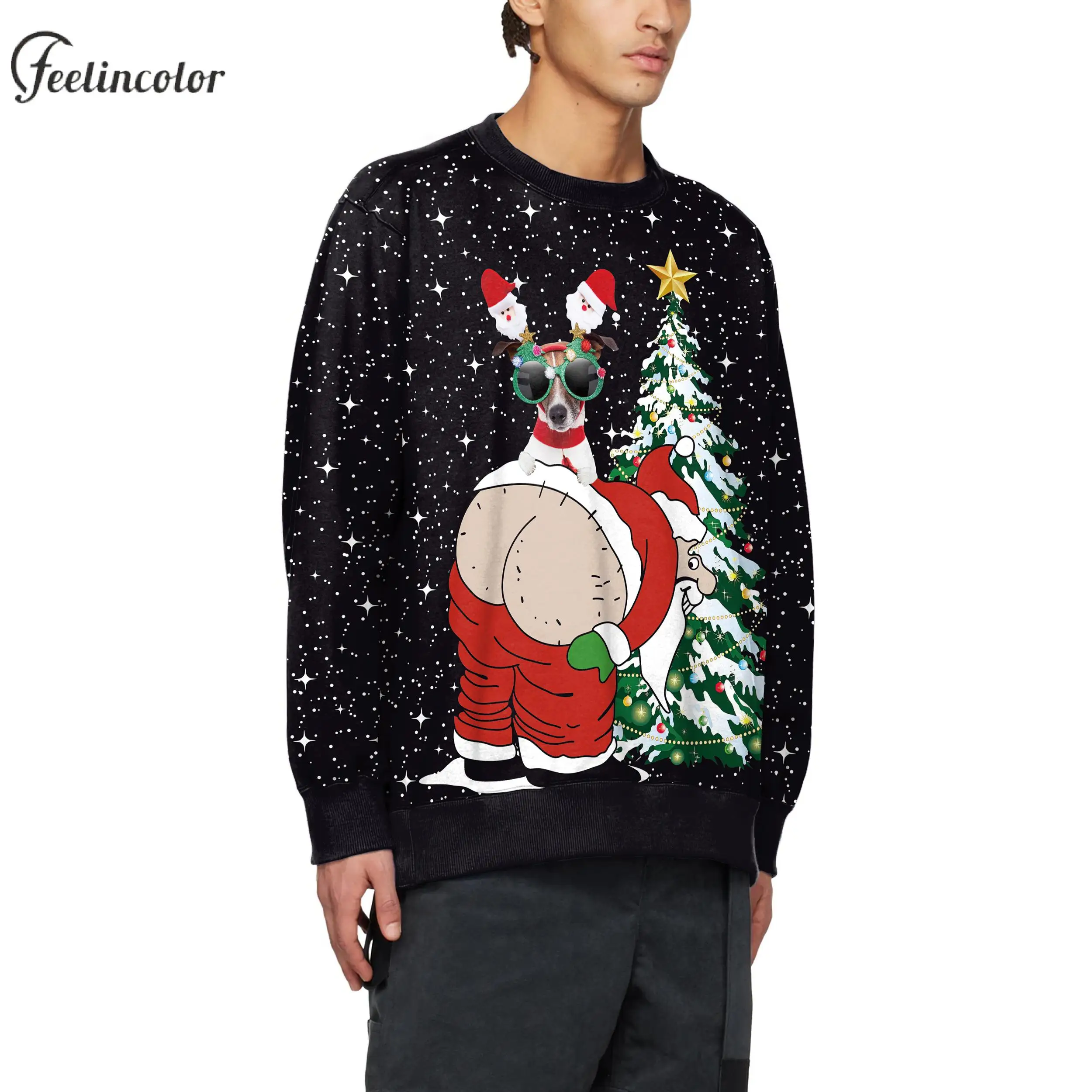 Autumn Oversize Sweatshirt Ugly Christmas Pullovers Santa Claus Graphic Sweatshirts Harajuku Streetwear Winter Men Clothing