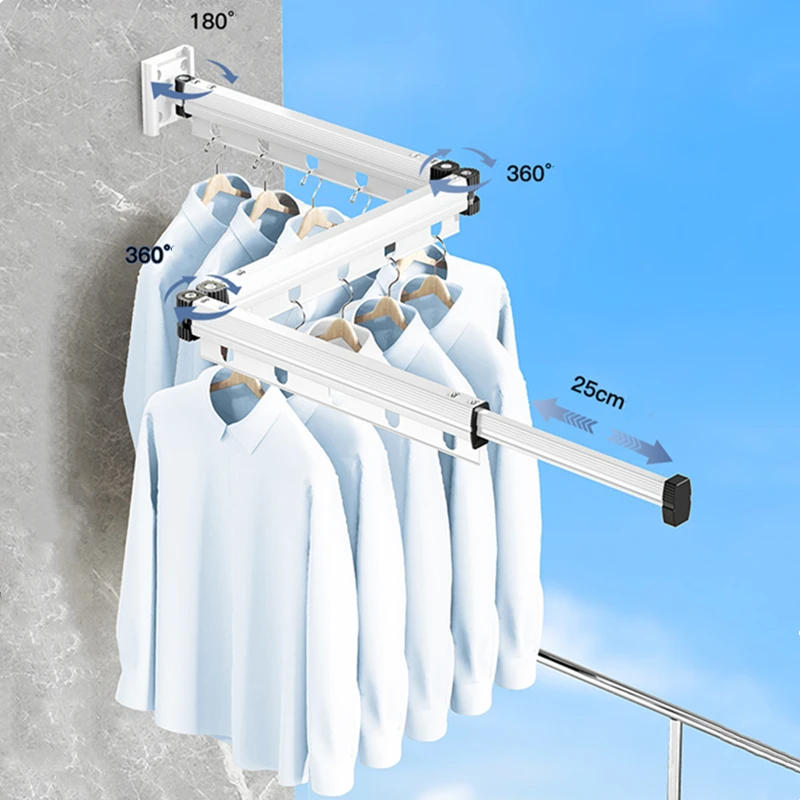 No punching Folding Clothes dryer Wall Mounted Drying Rack white Alloy Clothes Hanger Indoor Retractable Cloth Rack Space Saver