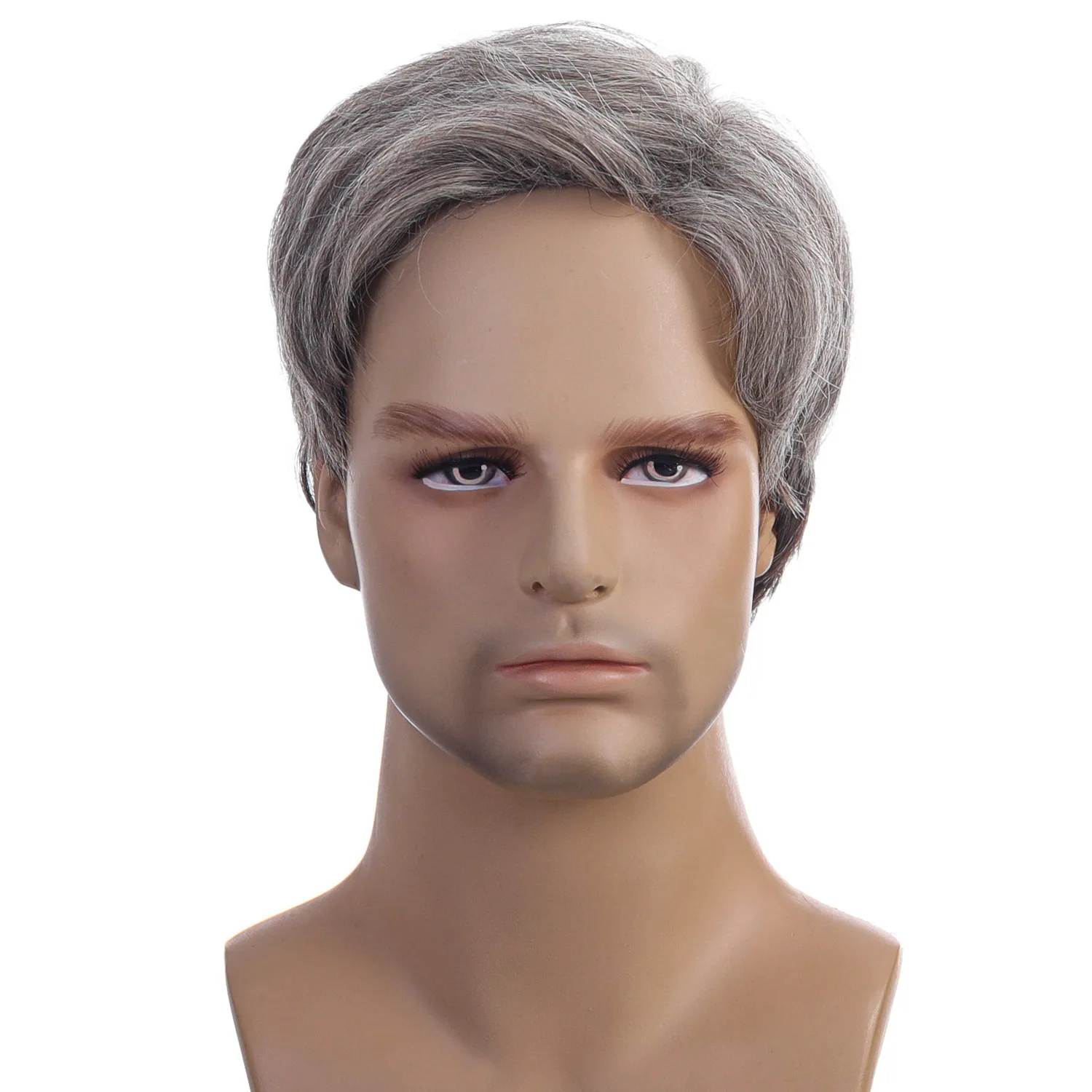 OUCEY Synthetic Wig for Male Short Men's Wig Smooth Natural Wigs for Men Pixie Cut Straight Hair Brown Grey Black Wigs Men