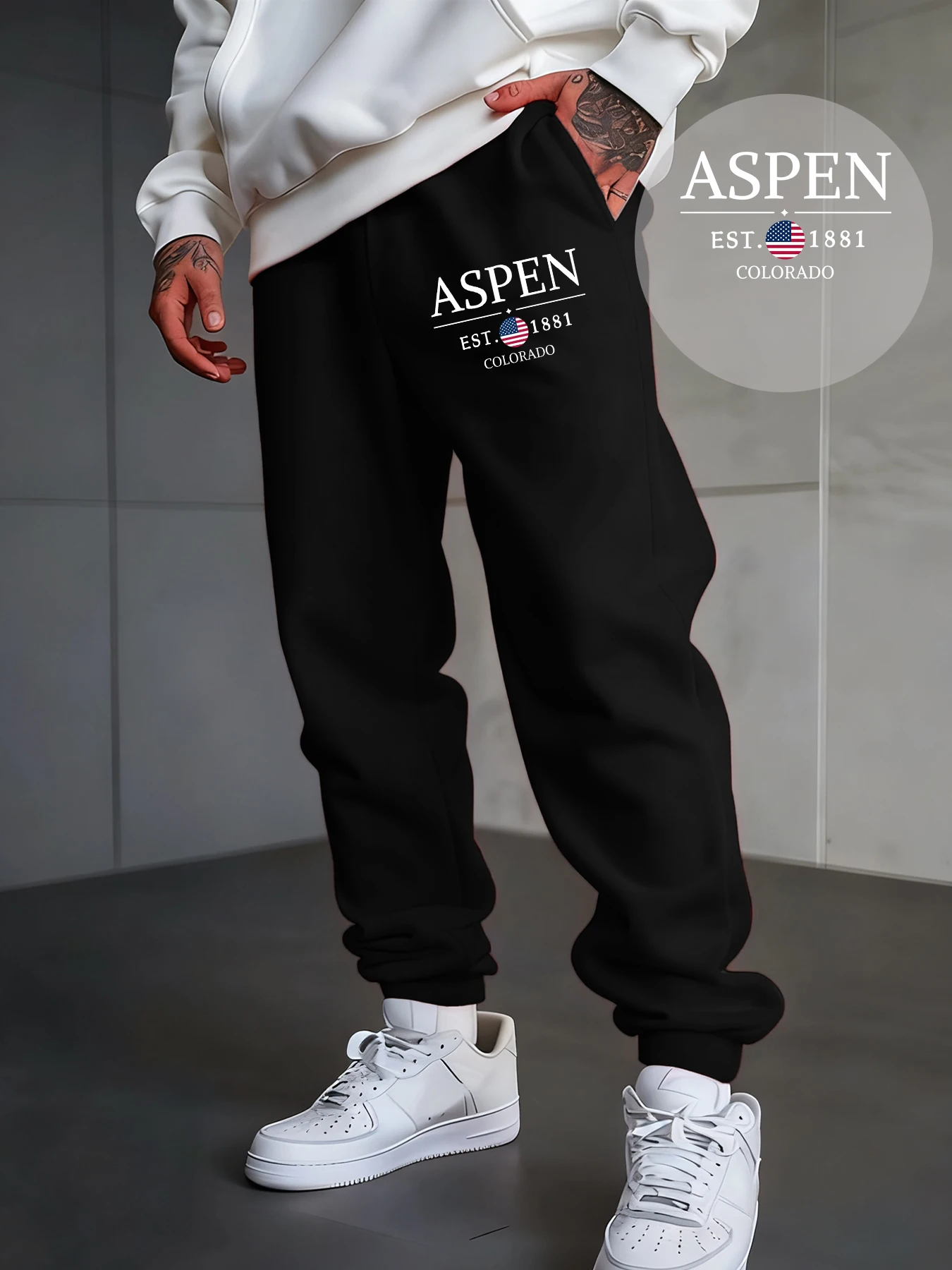 

Aspen Colorado Est 1881 Printed Men Long Pant Autumn Fashion Jogging Pants Casual Hip Hop Trousers Warm Fleece Sweatpants