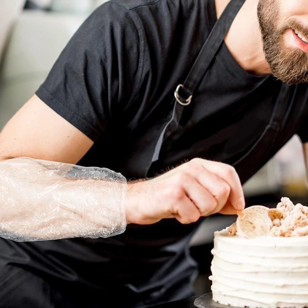 

200pcs Waterproof Gloves Clear Thickened Arm Sleeves Disposable Salon Kitchen Oil Proof Work Protective Nail Tools