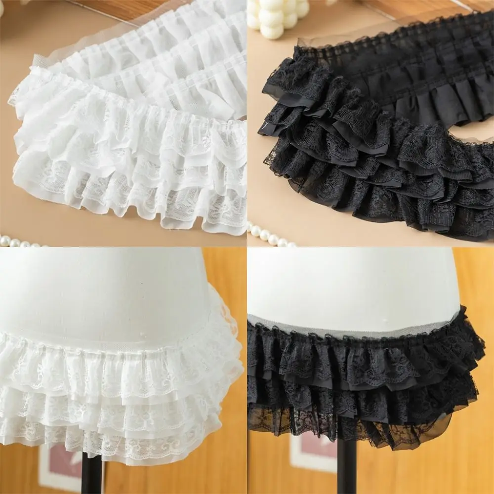 13CM Wide 3D Pleated Mesh Chiffon Fabric White Black Three Layers Embroidered Ruffle Trim Apparel Collar Sewing Decor DIY Dress