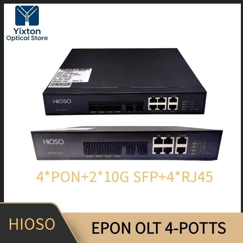 

OLT Optical Line Terminal HIOSO 4-Ports EPON OLT 10G uplink 4pon+2*10G SFP+4*RJ45 with 9dB sfp or 10dB sfp Optic Equipment FTTH