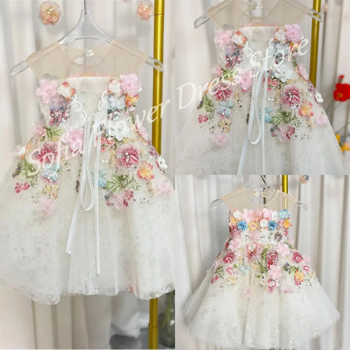 

Customized Flower Girl Dresses Luxury A-Line Floral Flowers Sleeveless Princess Toddler Kids Wedding Birthday Pageant Party Gown
