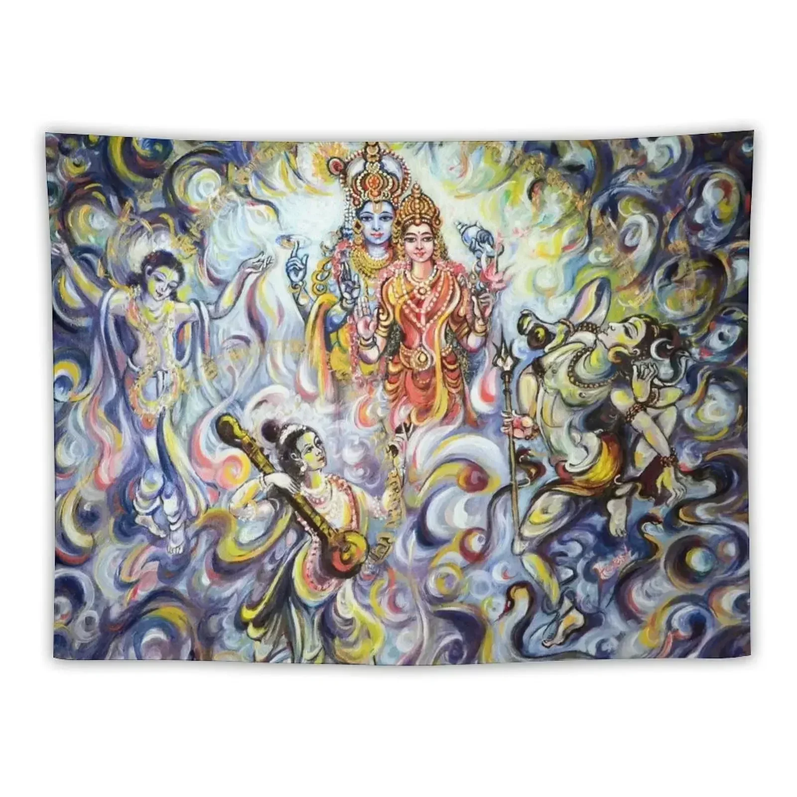 Dancing and Chanting for Vishnu Lakshmi Tapestry Bathroom Decor Decoration Wall Wall Hanging Decor Tapestry