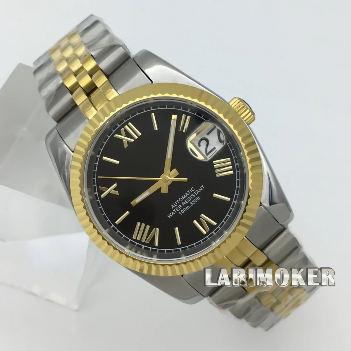 39MM men's luxury NH35 watch  sapphire glass grooved bezel Roman Index dial stainless steel bracelet water-resistant 10 ATM