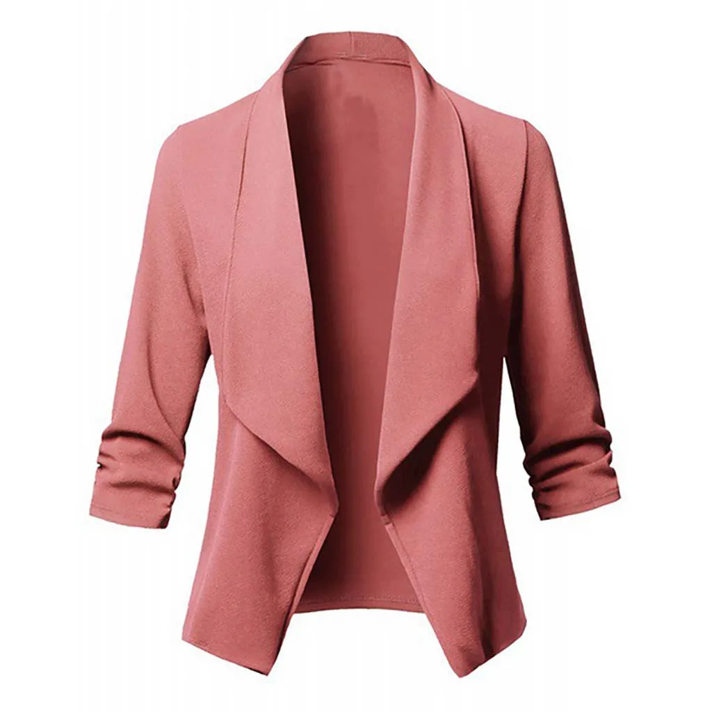 

OL Style Female Business Coat Women Blazer Cardigan Solid Color Lapel Three Quarter Sleeves Open Stitch Lady Suit Jacket