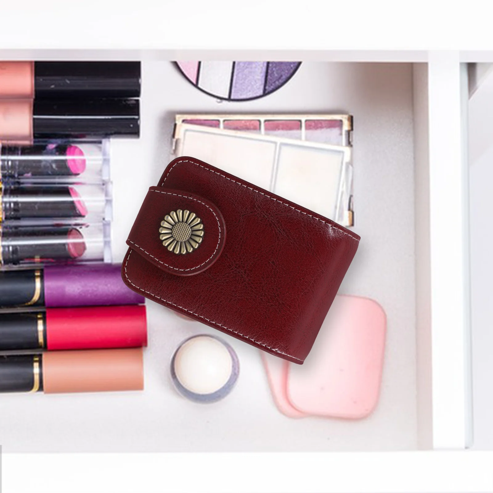 قطعة واحدة من حقيبة أحمر الشفاه الصغيرة مع مرآة تحمل 3 أحمر شفاه منظم مكياج محمول للسفر الممتاز #4