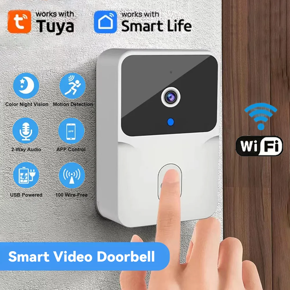 Tuya WiFi Video Doorbell Wireless HD Camera PIR Motion Detection IR Alarm Smart Home For Security Protection WiFi Intercom