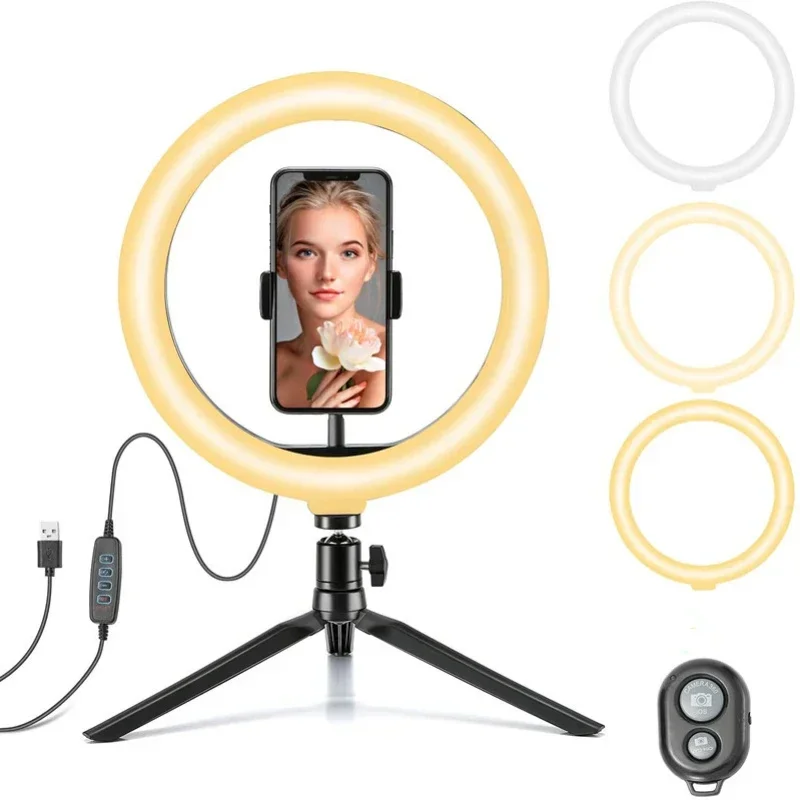 26cm LED Selfie Ring Light Photography Video Light 10 in RingLight Phone Stand Tripod Fill Light Dimmable Lamp Trepied Streaming