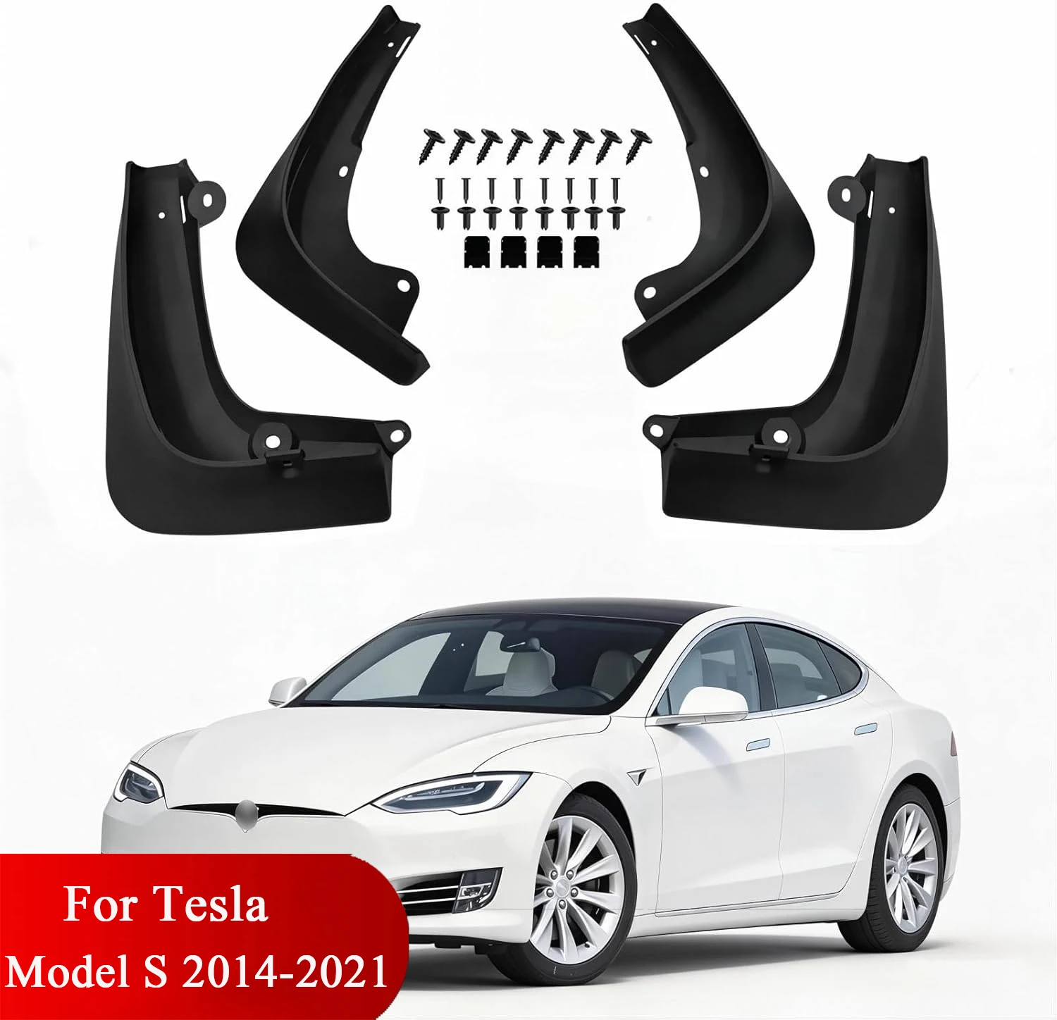 

Mud Flaps for Tesla Model S 2014-2021 75/100D/P100D/Long Range plus Models No Drill All Weather Splash Guards Accessories
